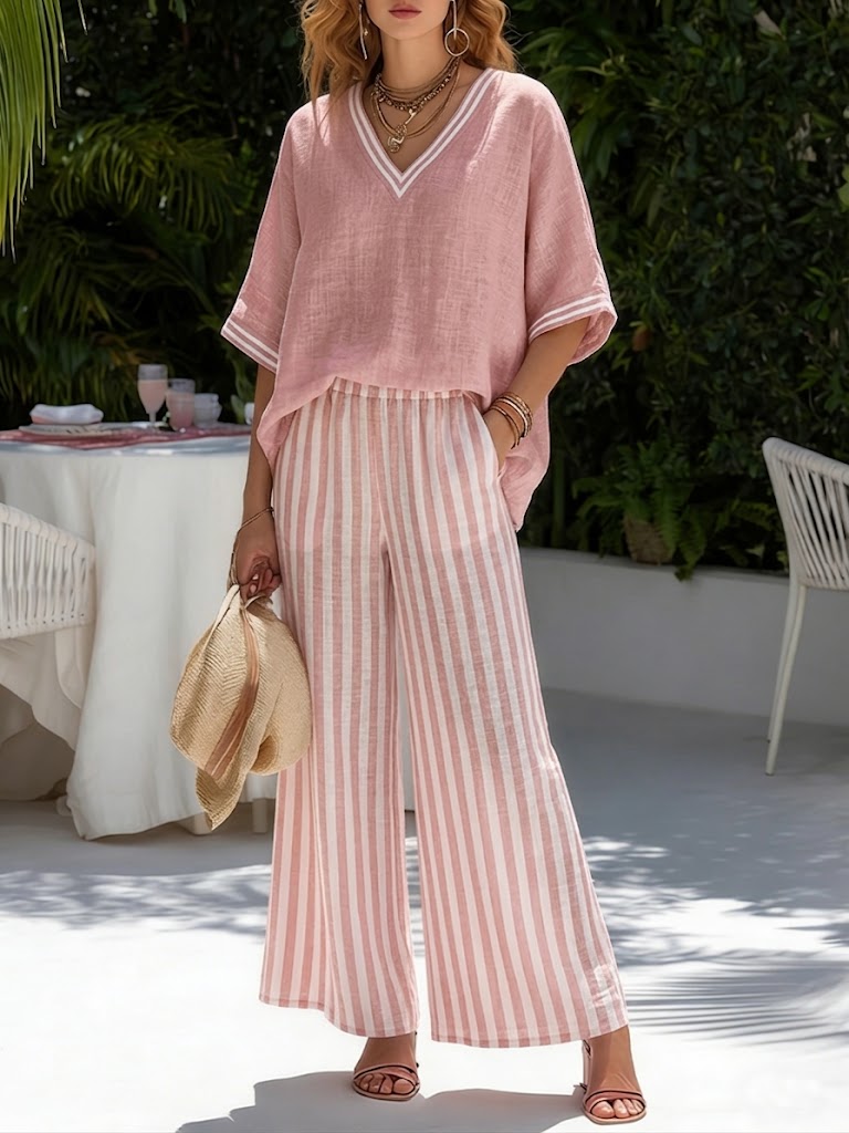 Conjunto de Mujer en Lino y Algodón Rayado – Elegancia Veraniega