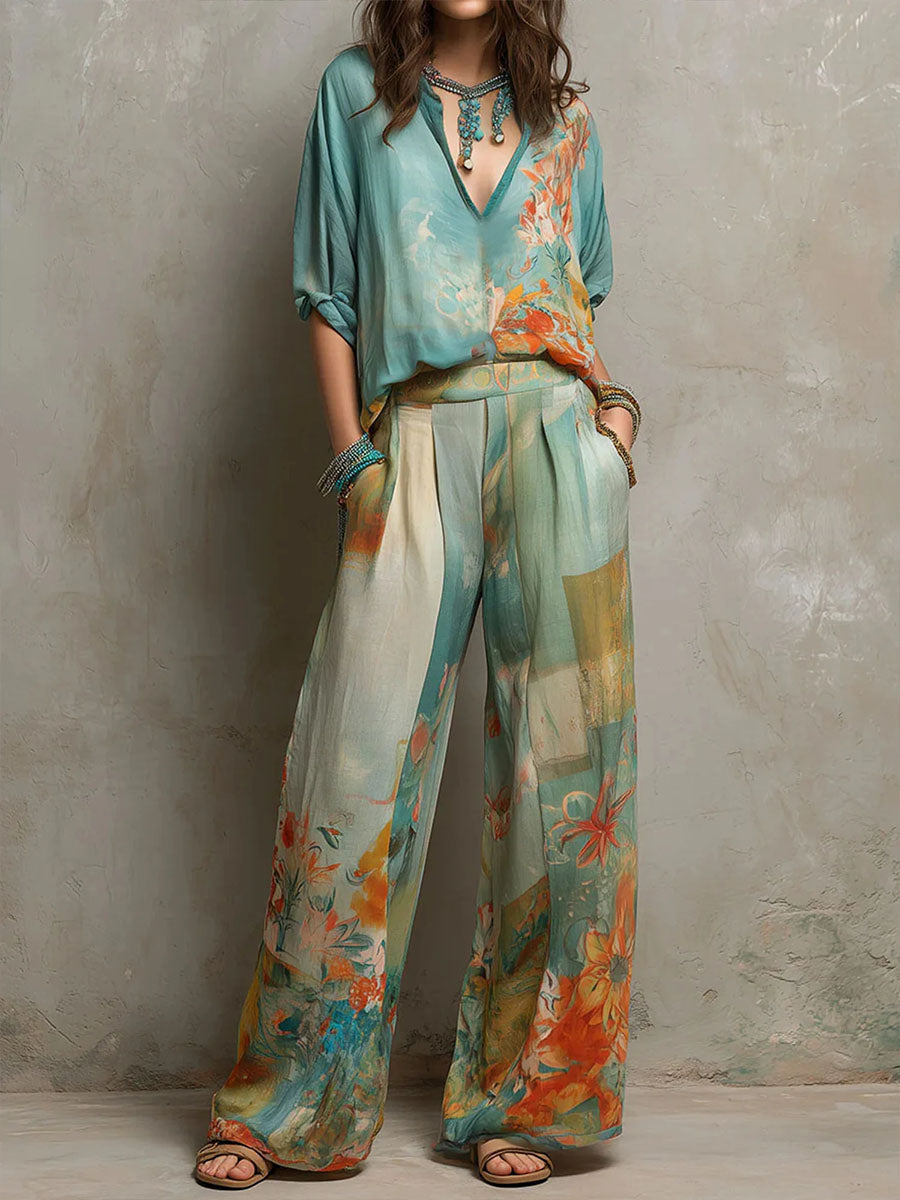 Conjunto floral con pantalón ancho - Raúl & Sara Madrid