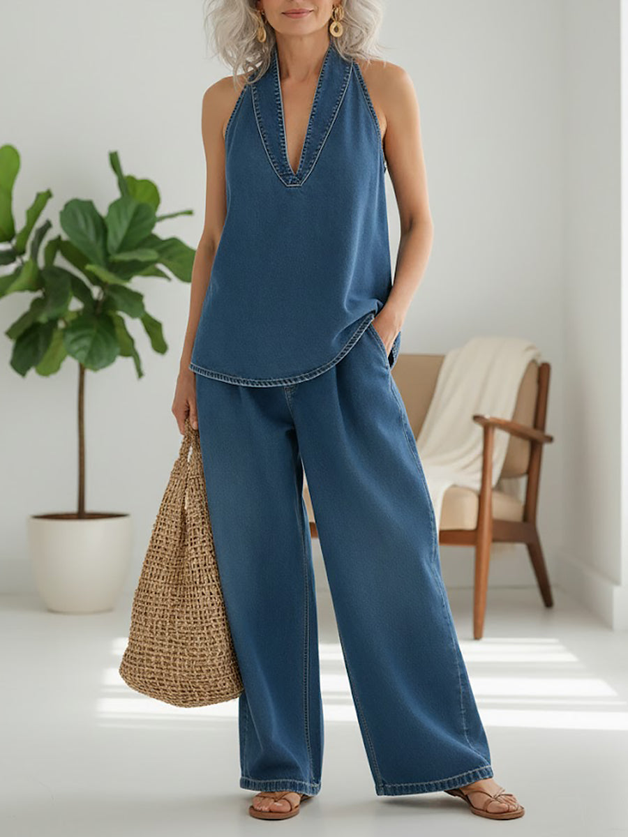 Maravillas™ | Conjunto de Top Vaquero y Pantalón Wide Leg