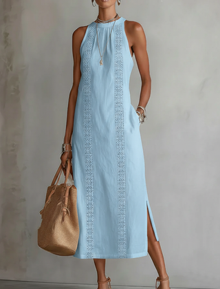 Vestido midi de lino con cuello mao - Raúl & Sara Madrid