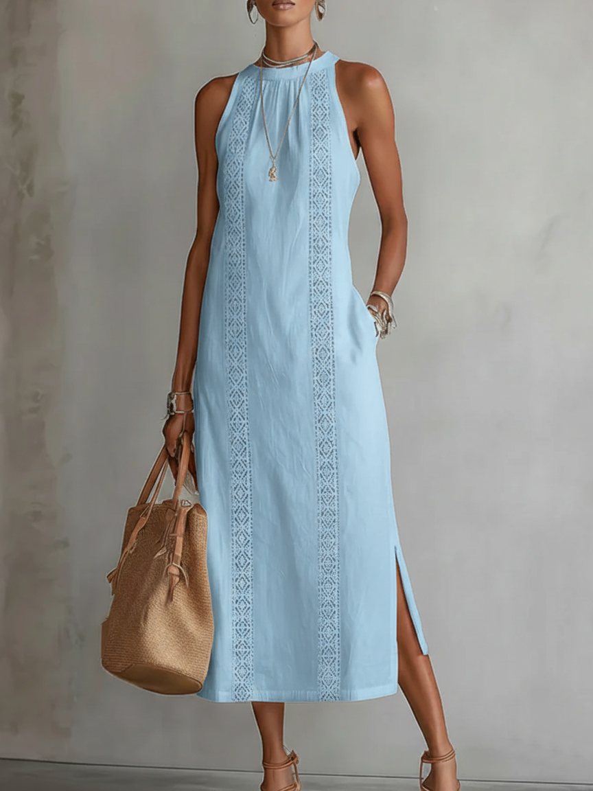 Vestido midi de lino con cuello mao - Raúl & Sara Madrid