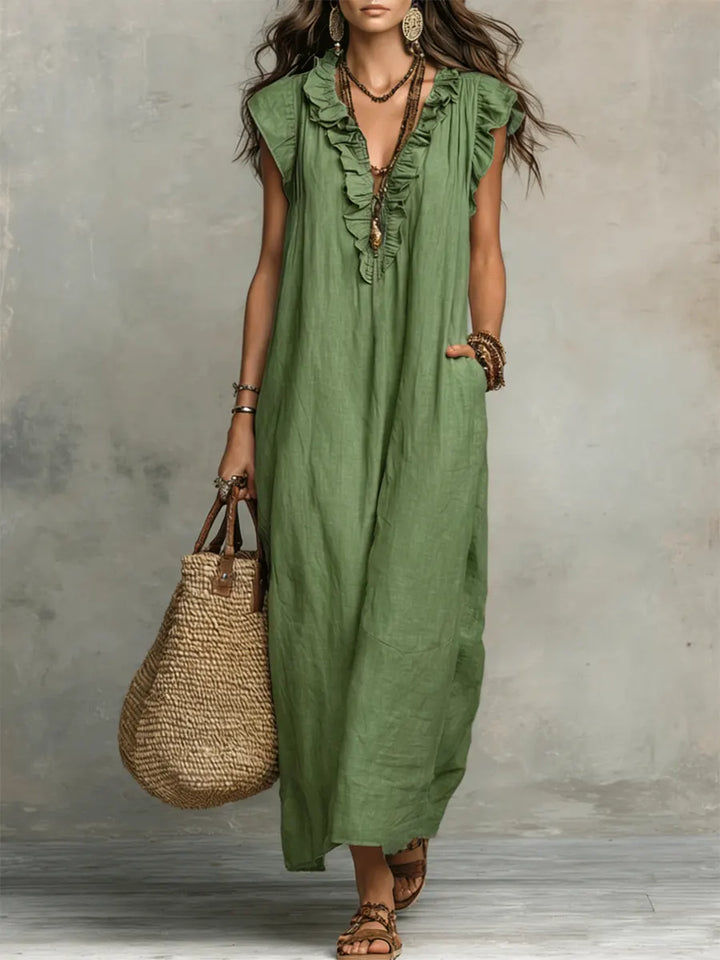 Camélia | Vestido largo bohemio de lino y algodón