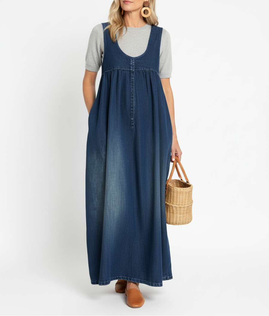 Gumersinda™ | Vestido Maxi de Jean Lavado con Tirantes