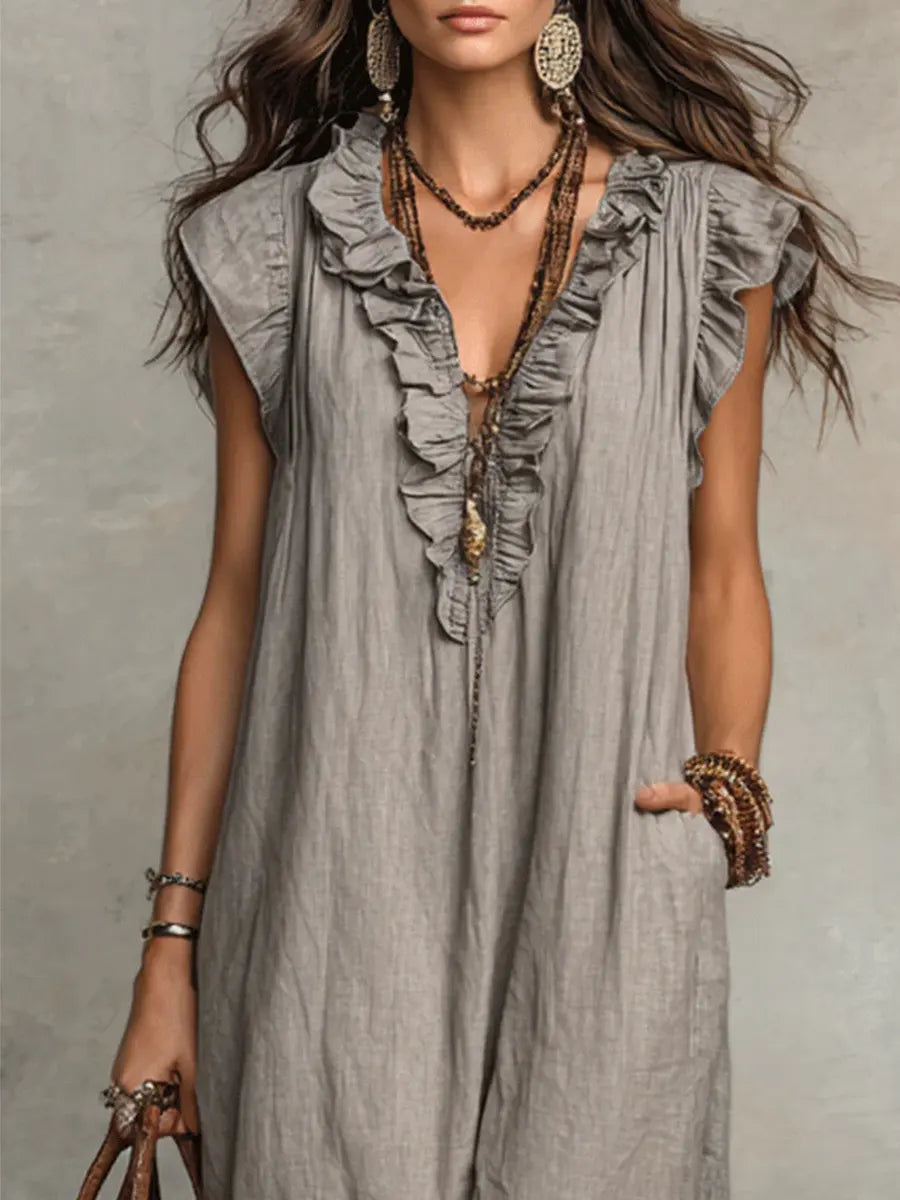 Vestido largo bohemio de lino y algodón - Raúl & Sara Madrid