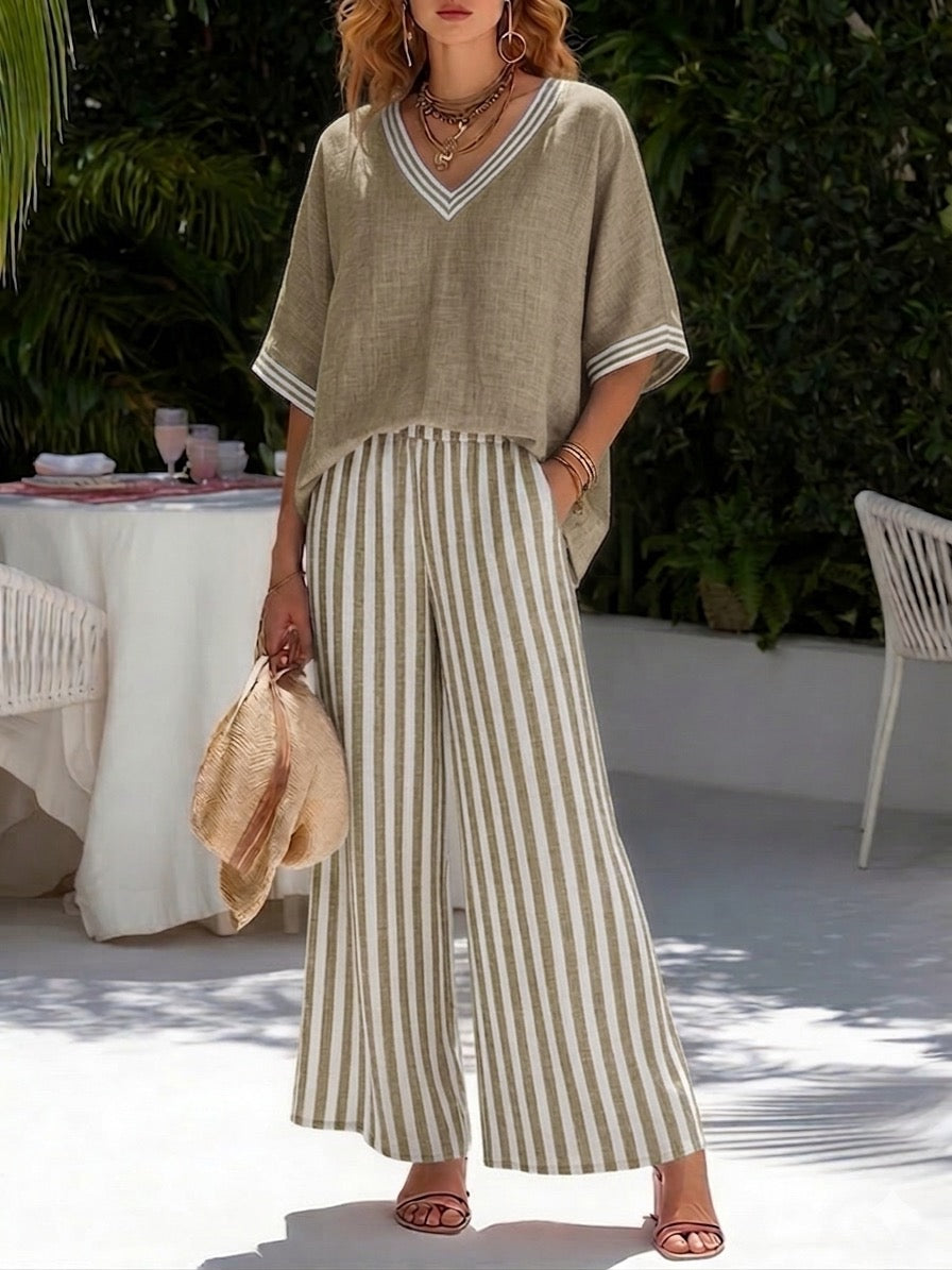 Conjunto de Mujer en Lino y Algodón Rayado – Elegancia Veraniega