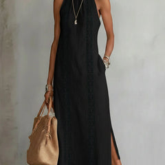 Vestido midi de lino con cuello mao - Raúl & Sara Madrid