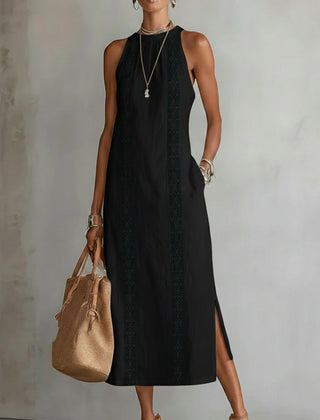 Vestido midi de lino con cuello mao - Raúl & Sara Madrid