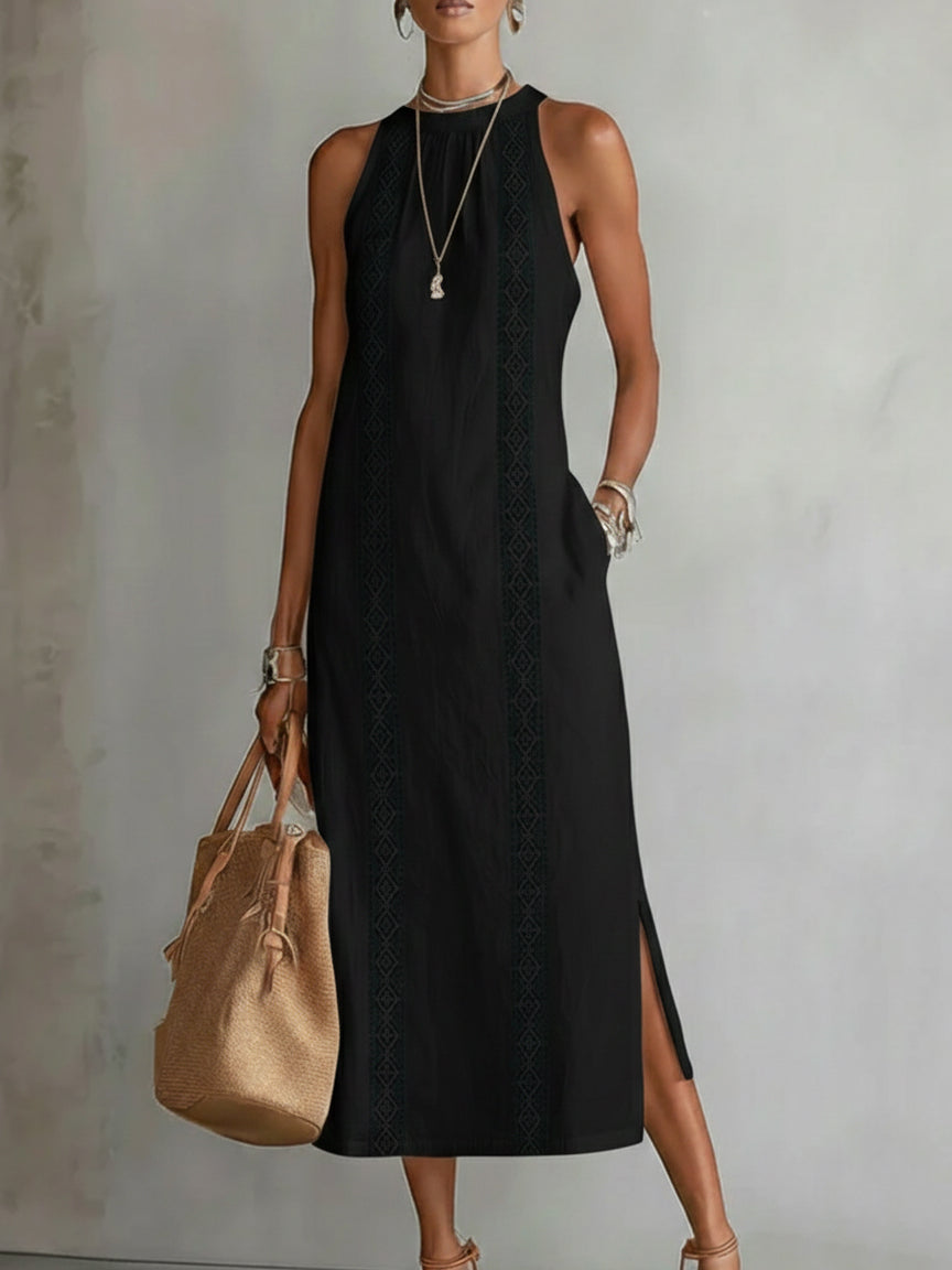Vestido midi de lino con cuello mao - Raúl & Sara Madrid