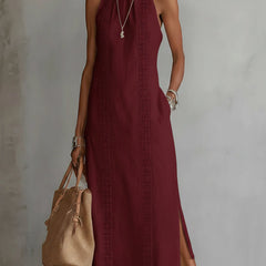 Vestido midi de lino con cuello mao - Raúl & Sara Madrid