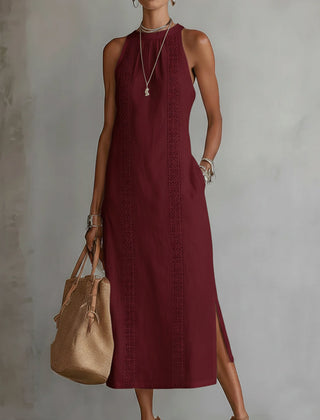 Vestido midi de lino con cuello mao - Raúl & Sara Madrid