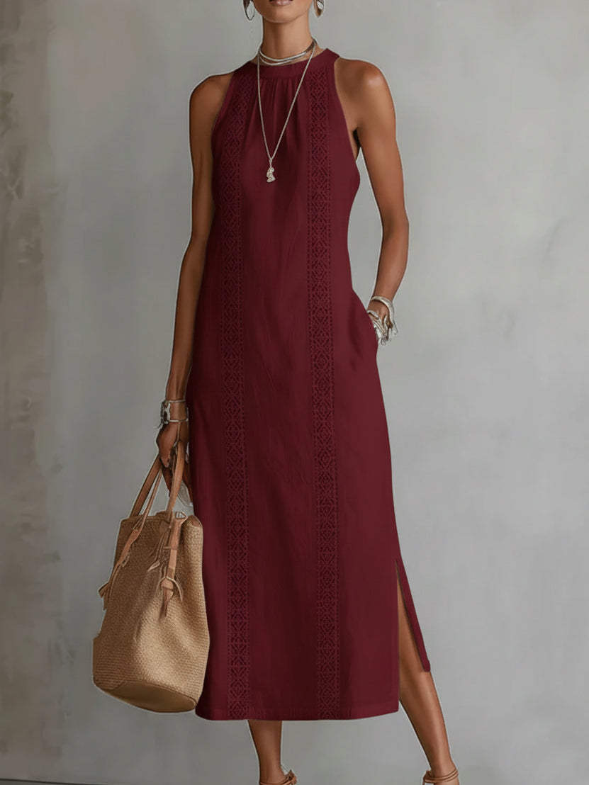 Vestido midi de lino con cuello mao - Raúl & Sara Madrid
