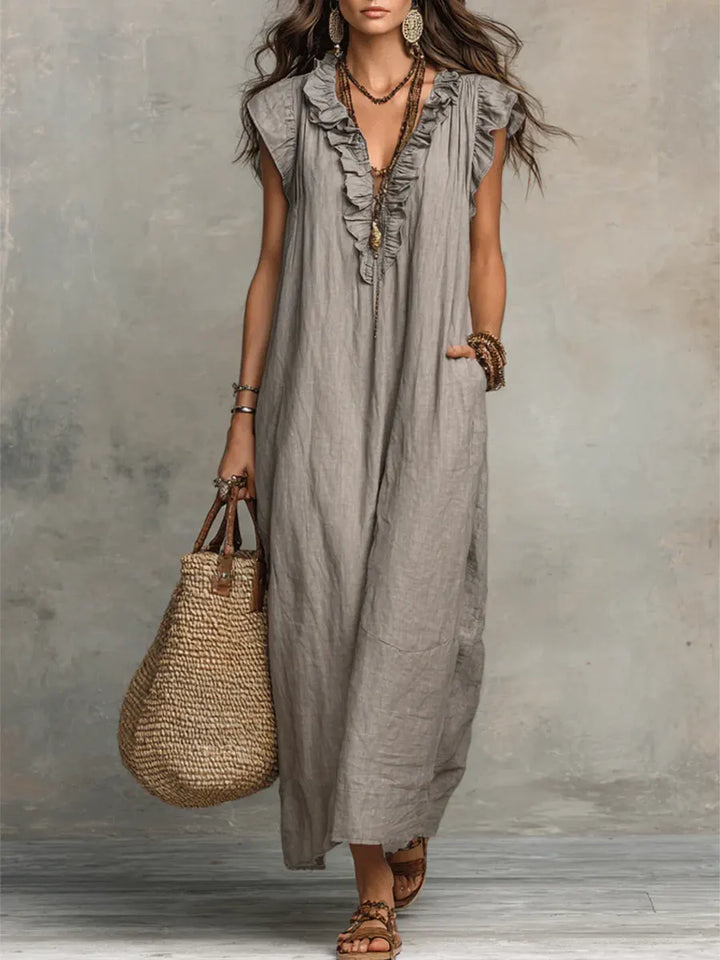 Camélia | Vestido largo bohemio de lino y algodón