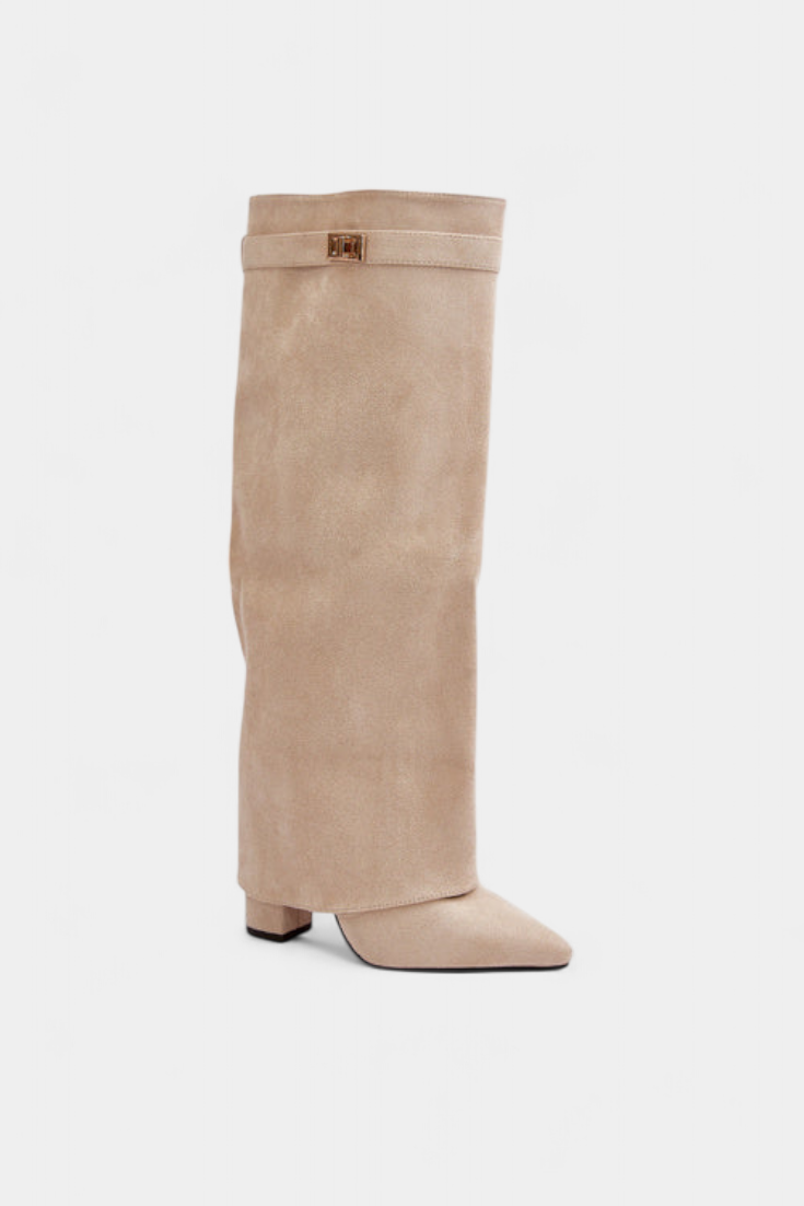 Bota de Rodilla Raya con Tacón de Bloque