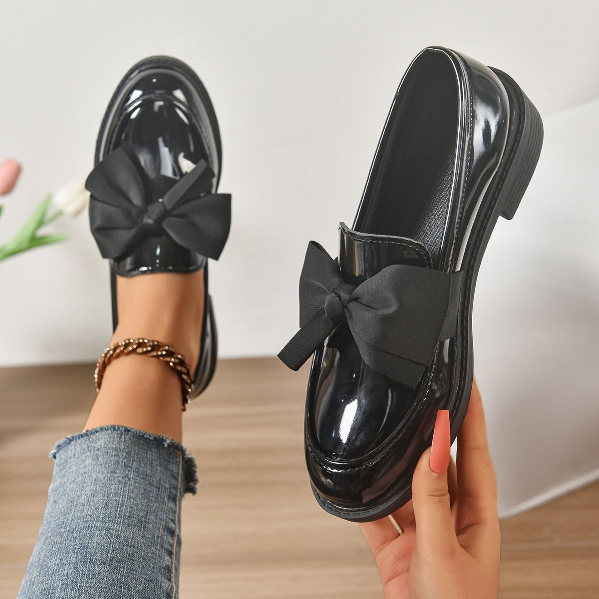 Mocasín de charol de plataforma