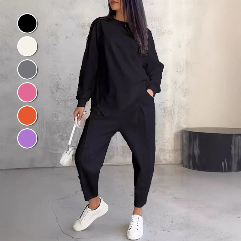 Conjunto de dos piezas para mujer: sudadera de manga larga con bajo asimétrico y pantalón - Raúl & Sara Madrid