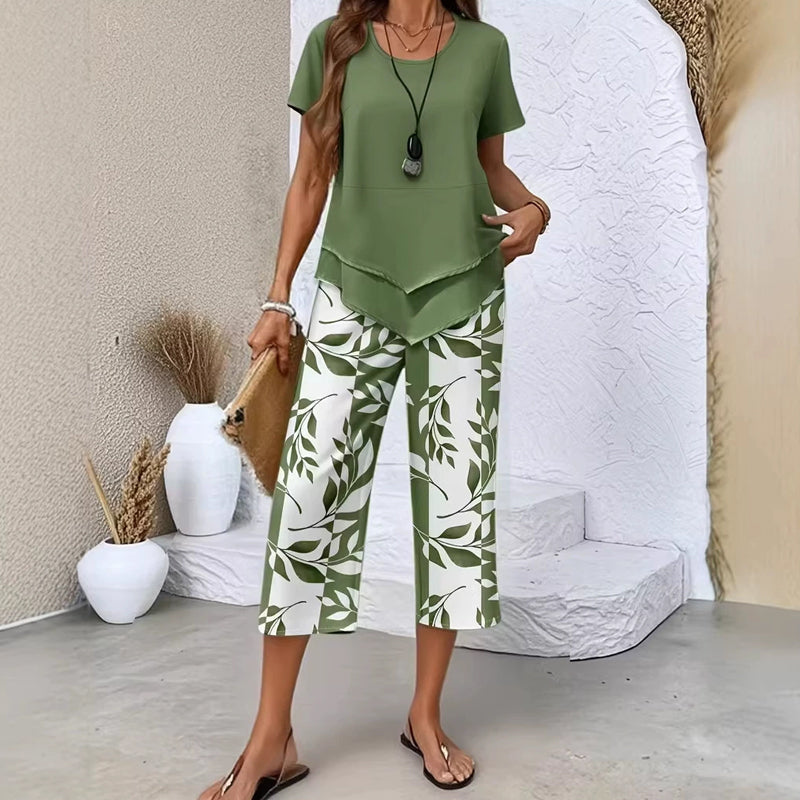 Conjunto de ocio con parte superior de cuello redondo (multicapa) y pantalón extralargo: cómodo, ligero y versátil, ideal para el día a día y los viajes - Raúl & Sara Madrid