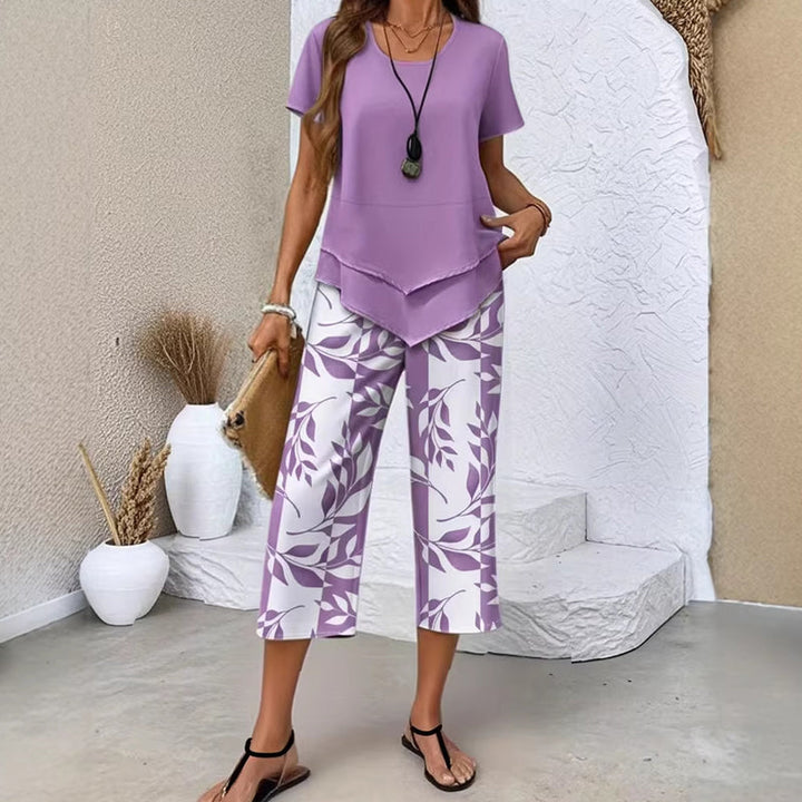 Conjunto de ocio con parte superior de cuello redondo (multicapa) y pantalón extralargo: cómodo, ligero y versátil, ideal para el día a día y los viajes