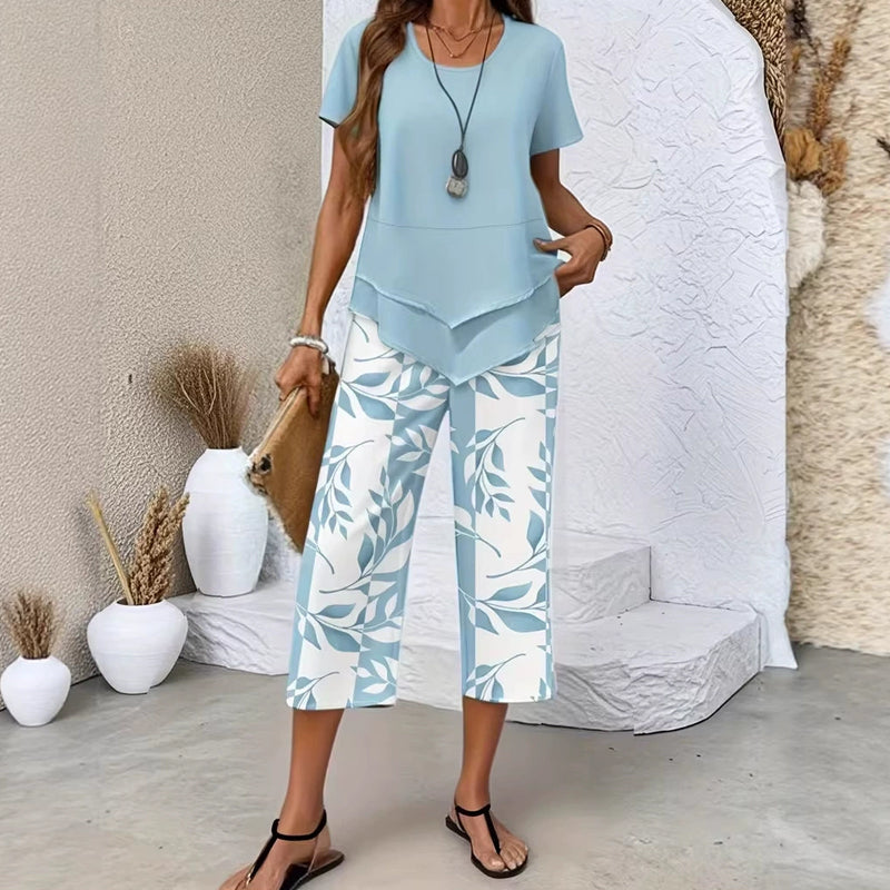 Conjunto de ocio con parte superior de cuello redondo (multicapa) y pantalón extralargo: cómodo, ligero y versátil, ideal para el día a día y los viajes - Raúl & Sara Madrid