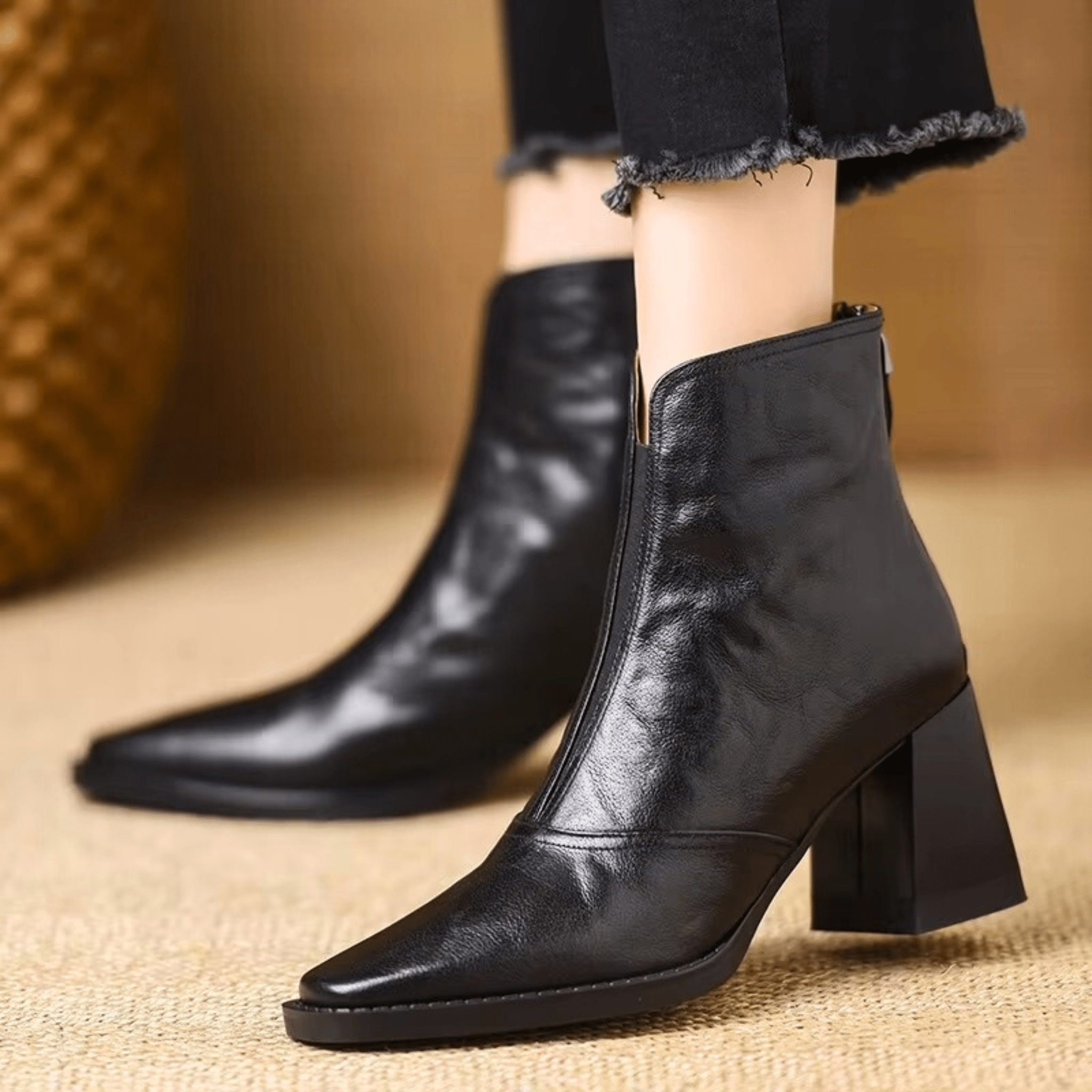 Botas de mujer al tobillo con tacón ancho y cremallera – estilo urbano elegante