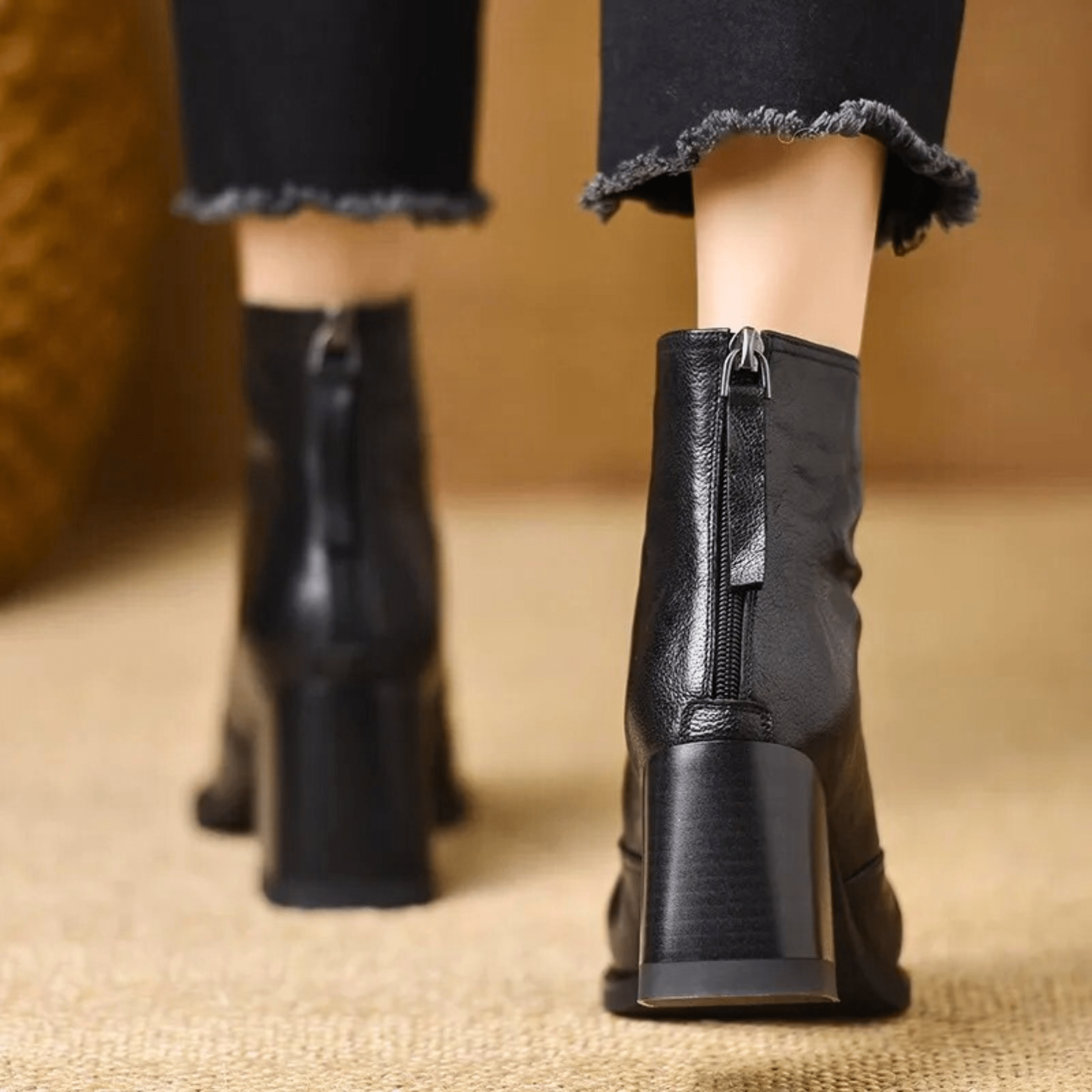 Botas de mujer al tobillo con tacón ancho y cremallera – estilo urbano elegante