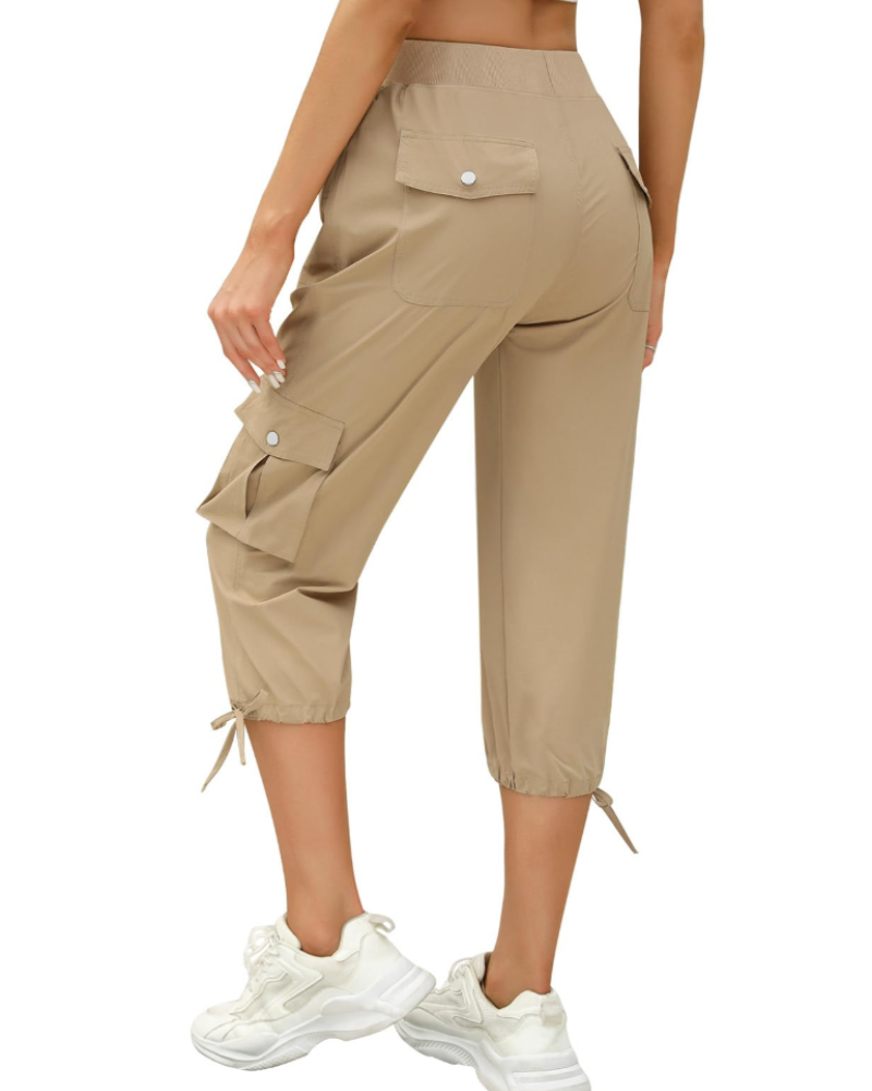 Juliette Pantalon Capri Cargo Femme – Léger, Séchage Rapide, Taille Élastique & 6 Poches