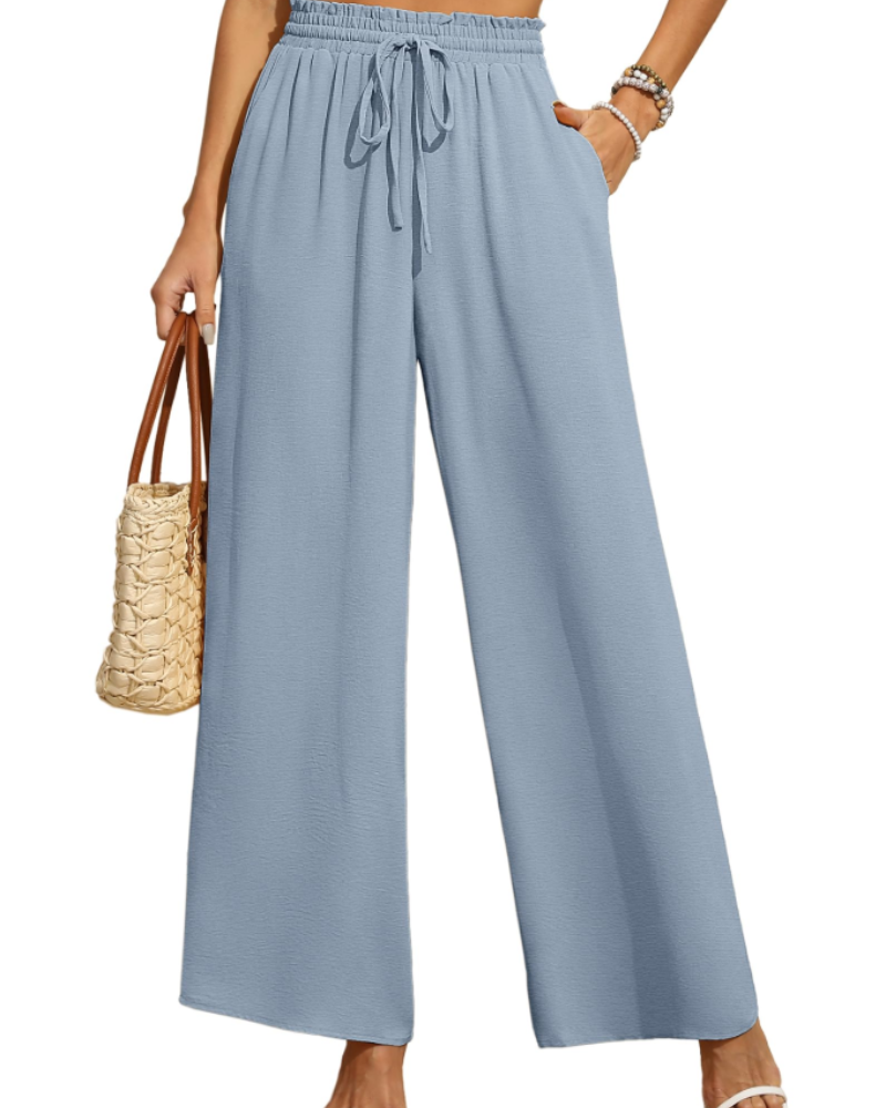 Anaïs Pantalon Palazzo Femme – Taille Haute Élastique, Jambes Larges & Poches