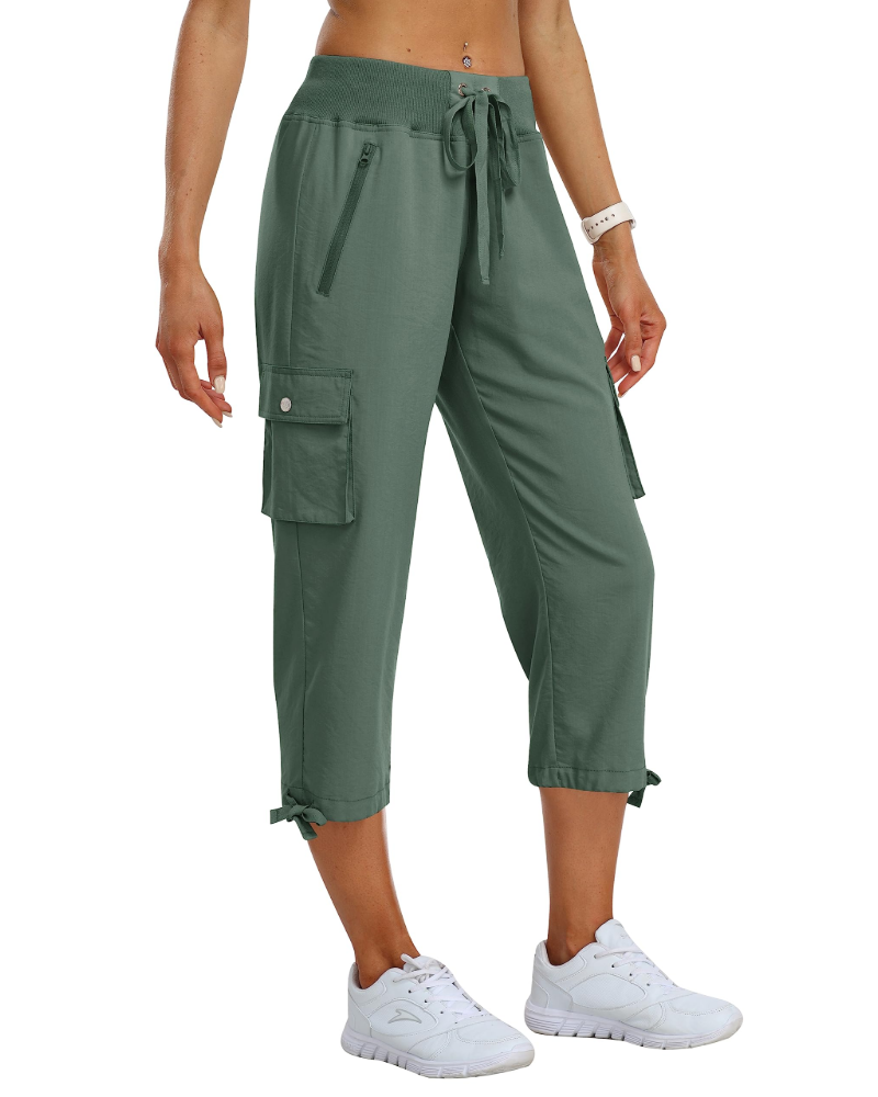 Lucie Pantalon Cargo Capri Femme – 3/4 Léger, Respirant, 4 Poches & Cordon Réglable