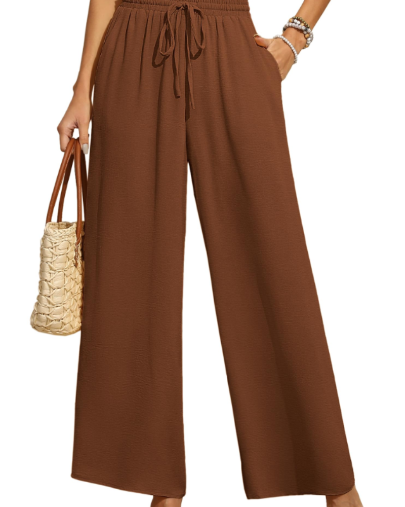 Anaïs Pantalon Palazzo Femme – Taille Haute Élastique, Jambes Larges & Poches